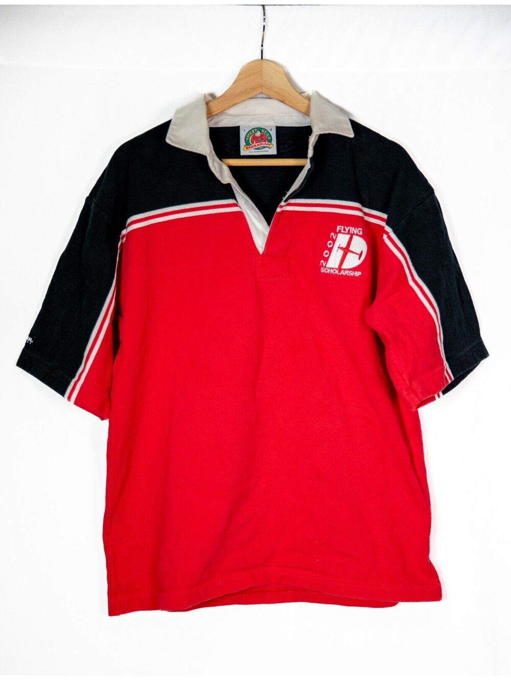Barbarian Rugby Vintage Shirt Red / Black 1990s Short Sleeve - Men's L